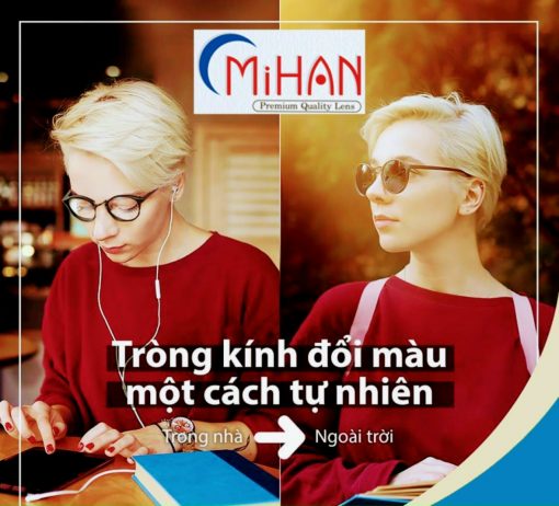 Tròng kính đổi màu chống vỡ MiHAN Pmax Transitions